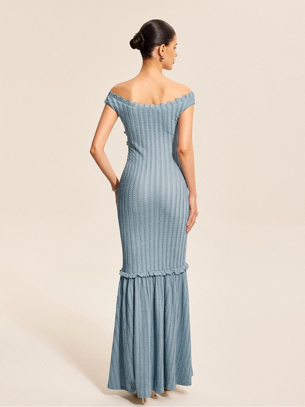 Commense Powder Blue Cable Knit Ruffle Dress - Picture 5 of 9